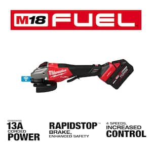 M18 FUEL ONE-KEY 18V Lith-Ion Brushless Cordless 4-1/2 in./6 in. Grinder w/Paddle Switch & Two Batteries & Bandsaw