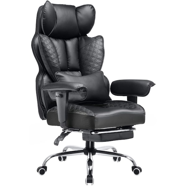 Big and Tall Faux Leather Office Chair with Deluxe Embossing Ergonomic Gaming Chair, Black