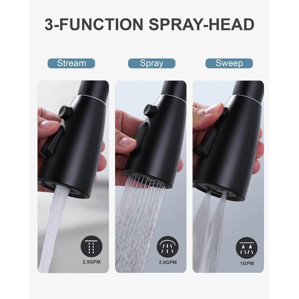 Matte Black Stainless Steel Pull-Down Kitchen Faucet with Air Gap Kit
