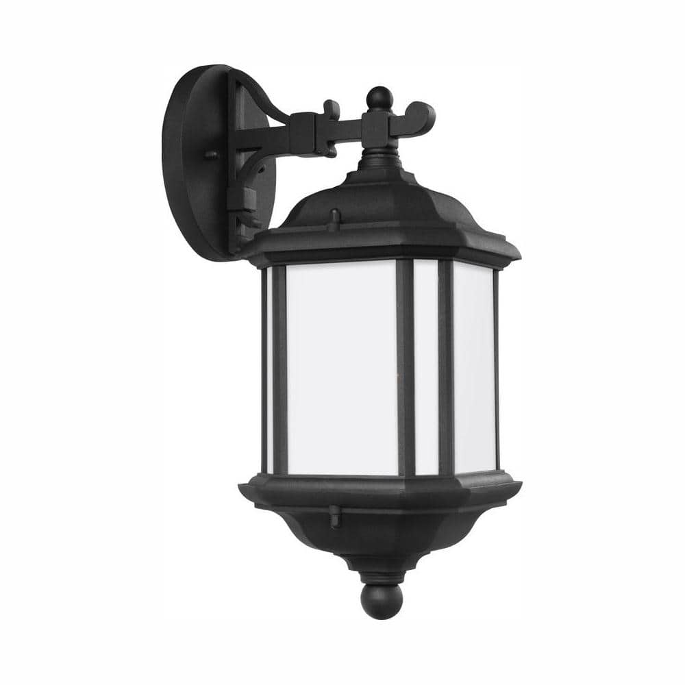 Black Bronze LED Outdoor Wall Lantern with Satin Etched Glass