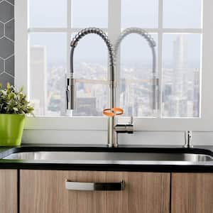 Single Handle Deck Mount Pull Down Sprayer Kitchen Faucet with Deck Plate and Soap Dispenser in Brushed Nickel
