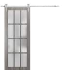 30 in. x 84 in. Full Lite Frosted Glass Gray Solid Wood Sliding Barn Door with Hardware Kit