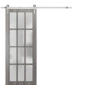 30 in. x 84 in. Full Lite Frosted Glass Gray Solid Wood Sliding Barn Door with Hardware Kit