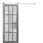 3312 32 in. x 84 in. Full Lite Frosted Glass Gray Finished Solid Wood Sliding Barn Door with Hardware Kit