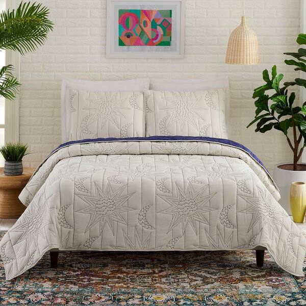 MAKERS COLLECTIVE Sun and Moon Natural 3-Piece Full/Queen Cotton Quilt Set