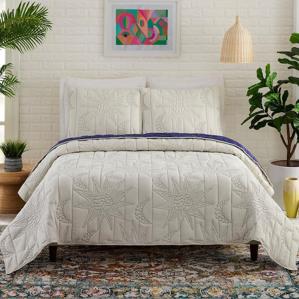 MAKERS COLLECTIVE Sun and Moon Natural 3-Piece King Cotton Quilt Set