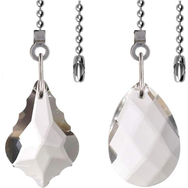 Crystal Ceiling Fan Pull Chains 20 in. Clear with Connector 2-Pack Decorative Beaded Pendant Extender