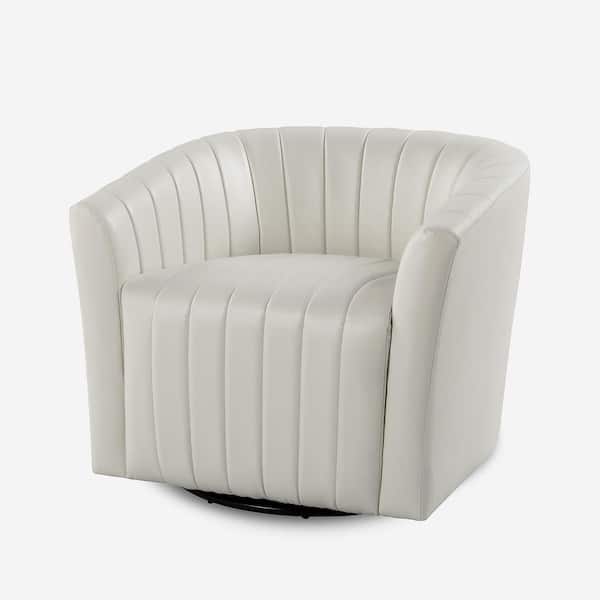 JAYDEN CREATION Felipe Ivory Modern Leather Sturdy Metal Base 360-Degree Swivel Chair