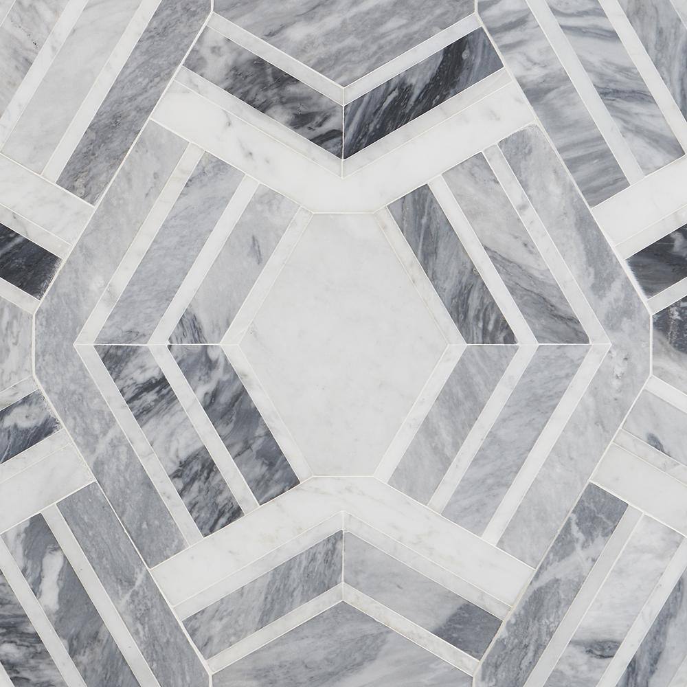 Gray and White Polished Marble Mosaic Wall Tile Sheet