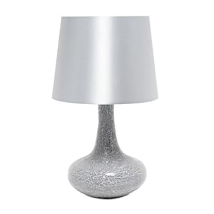 14.17 in. Gray Mosaic Tiled Glass Genie Table Lamp with Fabric Shade