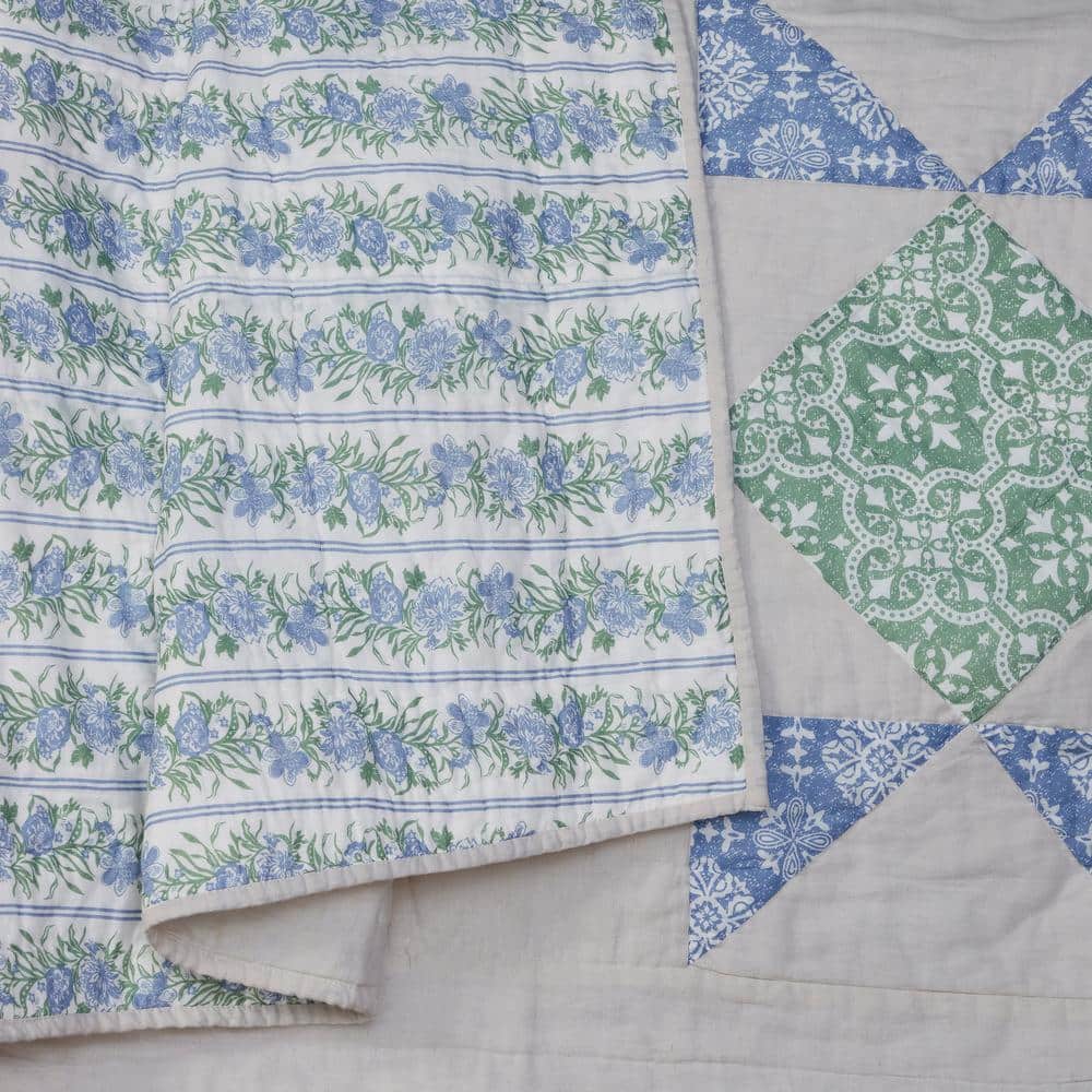 King Blue Cotton Reversible Patchwork Quilt