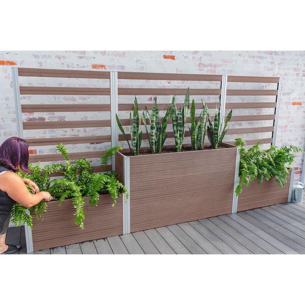 Espresso Brown Vinyl Parklette Planter Box with Trellis