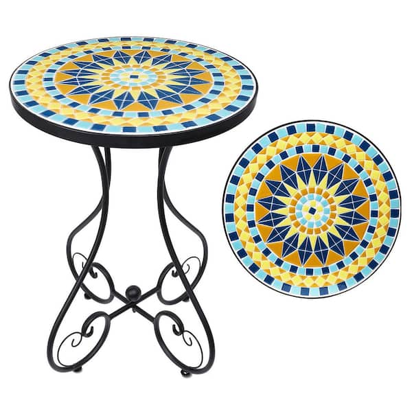 MOEPISY Yellow Outdoor Side Table Mosaic Patio Table