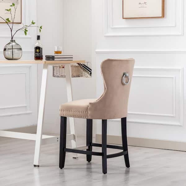 Westin Outdoor 24 Tufted Velvet Bar Stool Black Velvet Taupe