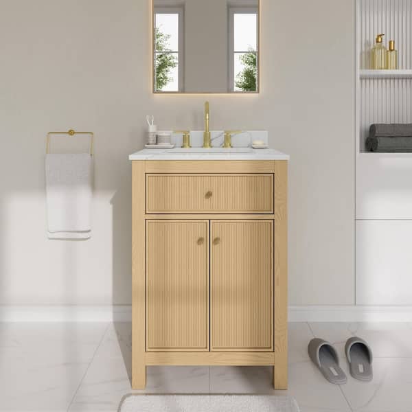 Pendry 24 in. Single Freestanding Tanned Oak Bath Vanity with Giotto Quartz Top Assembled