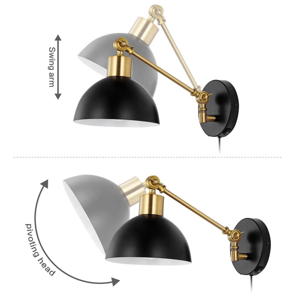 Lisa 18" Black Iron Swing Arm LED Wall Sconce with USB Charging