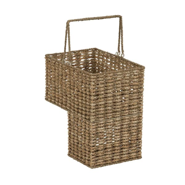 HOUSEHOLD ESSENTIALS Seagrass-Corn Husk 2-Tone Wicker Stairstep Basket
