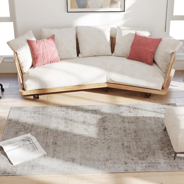 Area Rug 4 ft. x 6 ft. Machine Washable Rug Traditional Cover Rug for Living Room, Bedroom, Dining Room, Light Mix-Brown