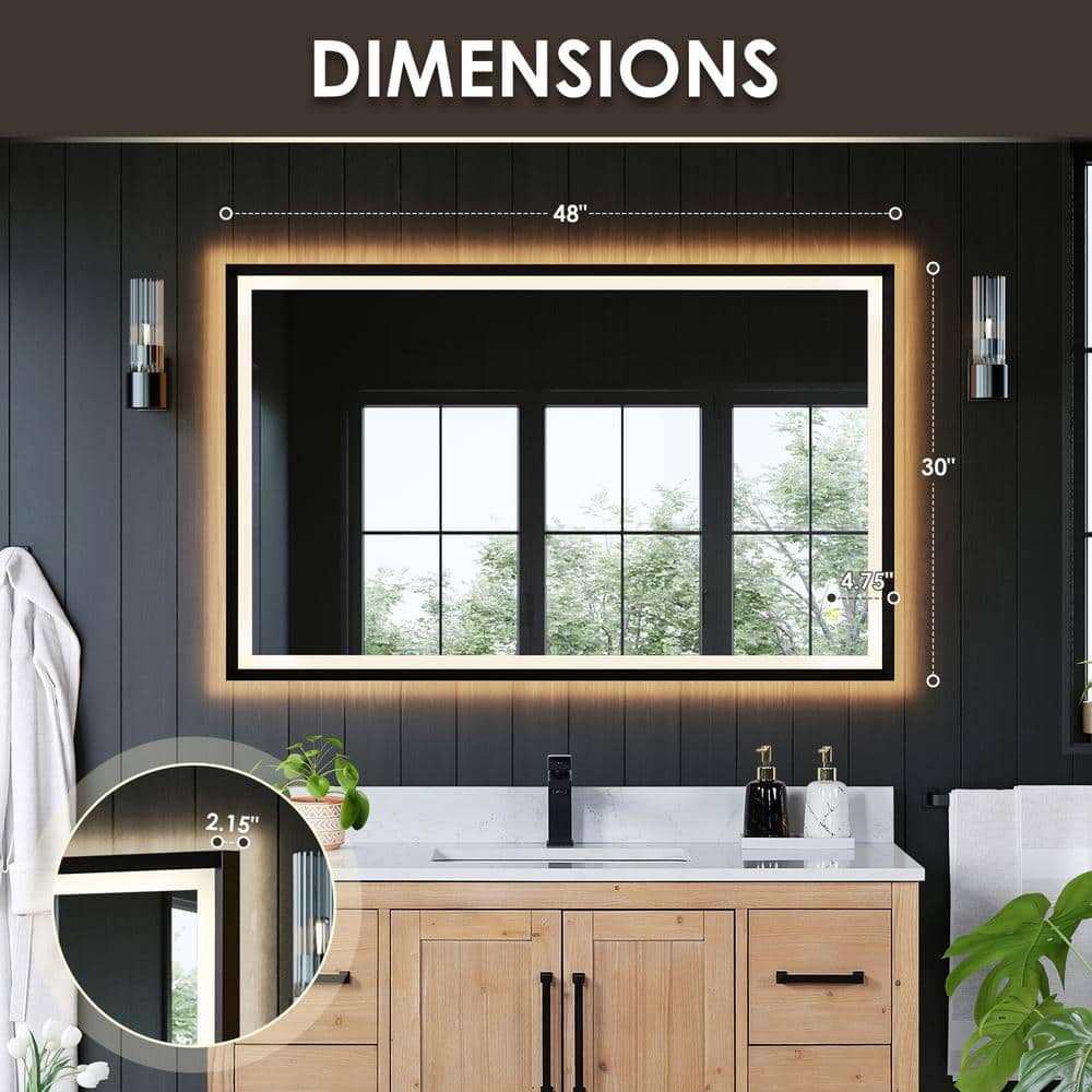 Apollo 48" x 30" Matte Black Aluminum LED Vanity Mirror
