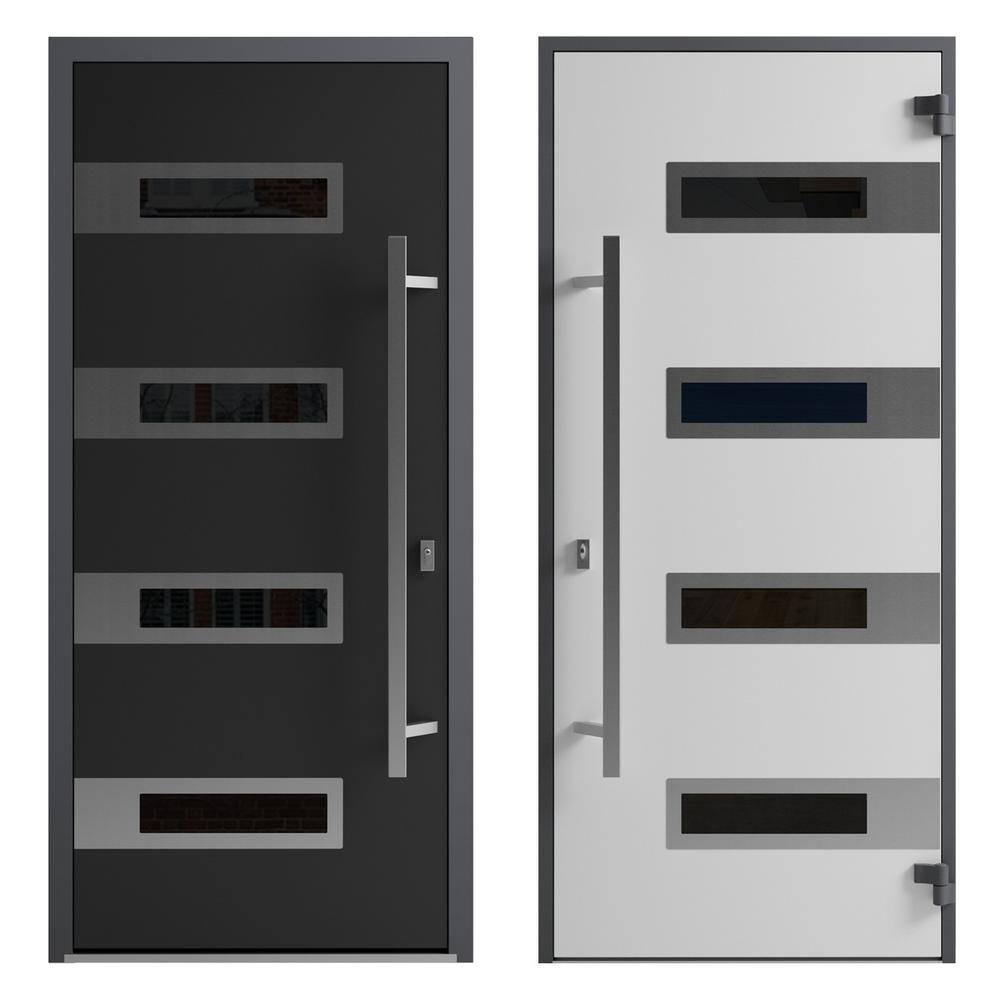 Modern Black Enamel Steel Front Door with Glass Inserts