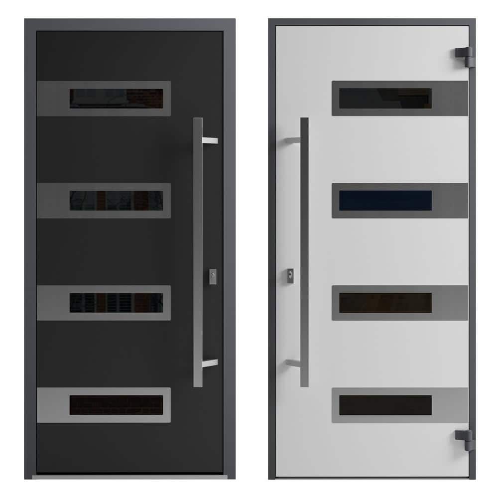 Modern Black Metal Double Door with Sidelites and Tinted Glass