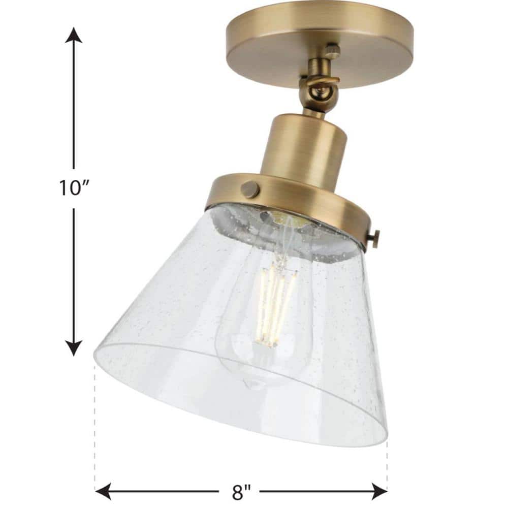 Vintage Brass 8" Seeded Glass Industrial Flush Mount Ceiling Light