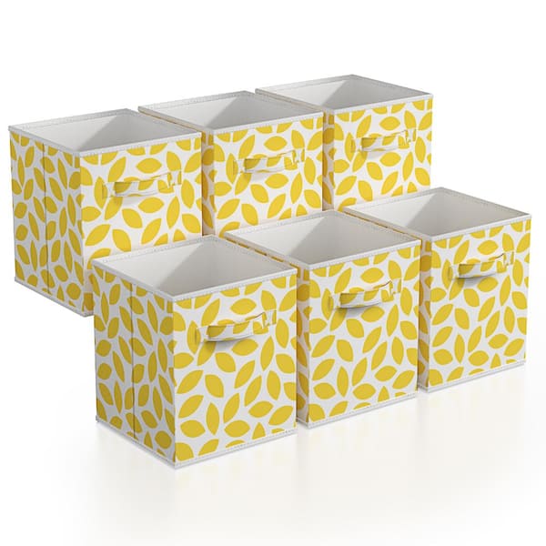 Sorbus Foldable Storage Cube Bins, 11” Organizer with Handles - 6 Pack - Yellow Leaves