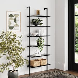 Theo 85 in. 6-Shelf Tall Bookcase, Wall Mount Bookshelf Wood Shelves and Metal Frame, Matte Black
