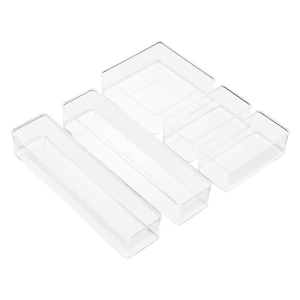 Drawer Organizer Set for Office Storage, Clear 12 in. x 2 in. Plastic Desk Organizer, Set of 5 Arts and Craft Storage