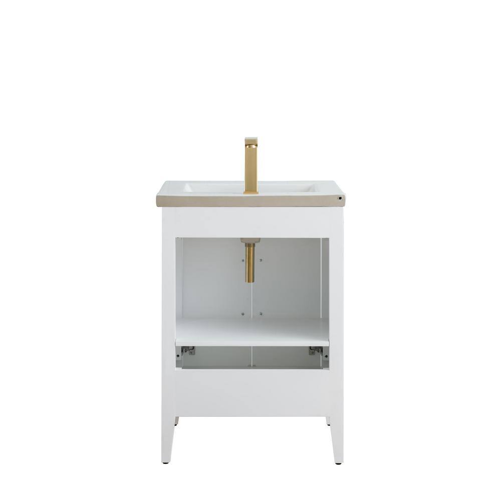 24" White Single Sink Bathroom Vanity with Gold Hardware