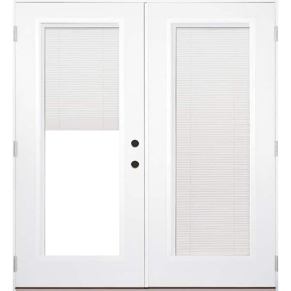 Feather River Doors 72 in. x 80 in. Right Hand Outswing Impact Mini Blind Smooth Unfinished Fiberglass Prehung French Patio Door