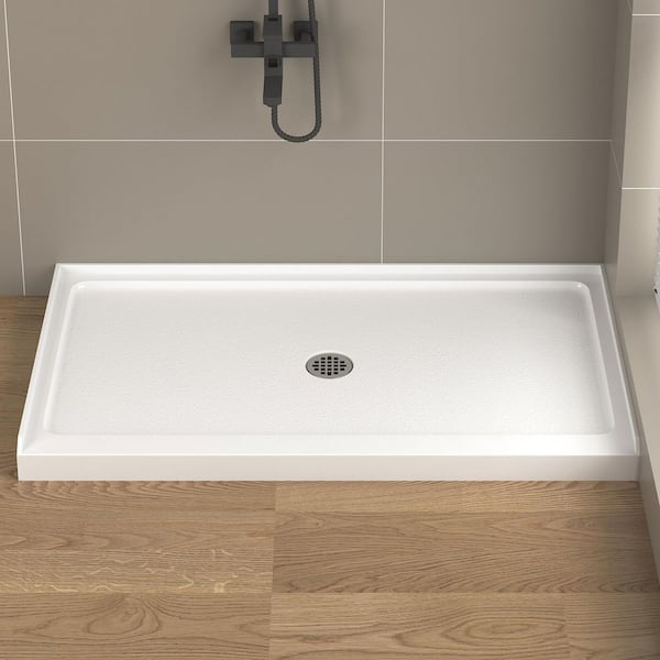 54 in. L x 32 in. W Single Threshold Alcove Shower Pan Base in White with Center Drain