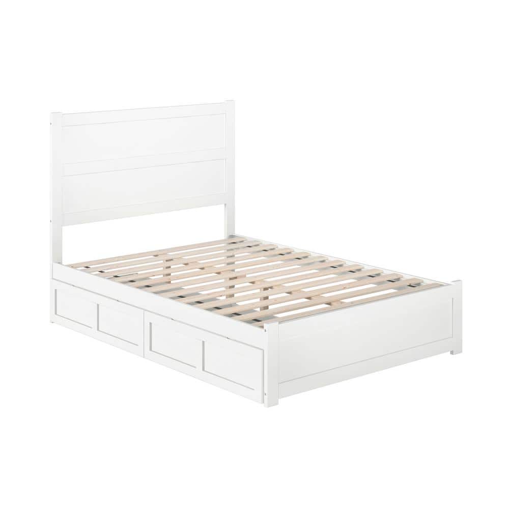 White Twin Platform Bed with Storage Drawers and Headboard