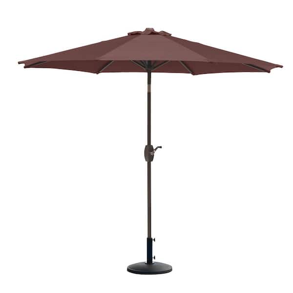 WESTIN OUTDOOR Sunshadow 9 Ft. Market Tilt and Crank Patio Table Umbrella with Round Resin Base in Coffee