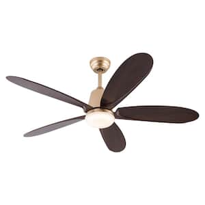 52 in. Indoor Gold Modern Ceiling Fan with 3-Color Integrated LED and Reversible Motor for Living Room, Remote Included