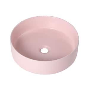 Round Simple Ceramic Circular Bathroom Vessel Sink in Pink with Scratch Resistant