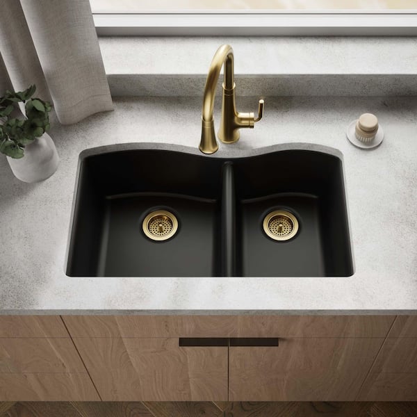 Kennon 33 in. Drop-in 60/40 Double Bowl Neoroc Granite Composite 1-Hole Kitchen Sink in Matte Black