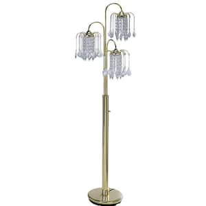 63 in. Gold Gold Three Lights Candelabra Tree Floor Lamp With Clear Faux Crystal Shades