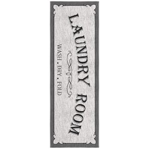 Laundry Collection Non-Slip Rubberback Laundry Text 2x5 Laundry Room Runner Rug, 20 in. x 59 in., Light Gray