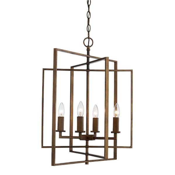 Bel Air Lighting El Capitan 20 in. 4-Light Antique Gold Pendant Light Fixture with Caged Metal Shade
