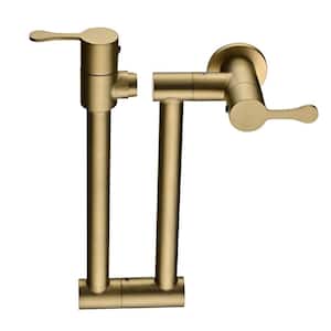 Wall Mount Pot Filler Faucet with Double-Handle in Golden Brushed