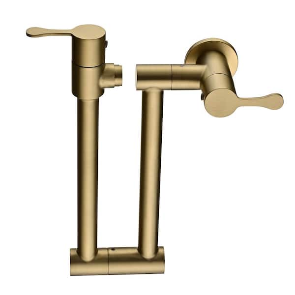 cadeninc Wall Mount Pot Filler Faucet with Double-Handle in Golden Brushed