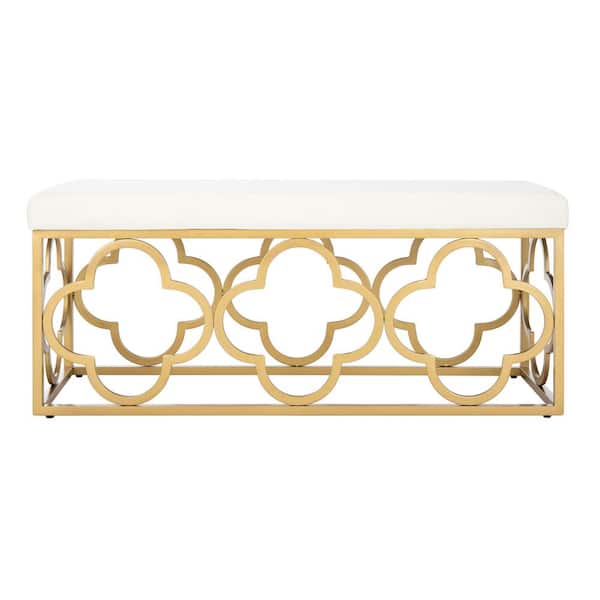 SAFAVIEH Fleur 44 in. Cream Velvet/Gold Bench