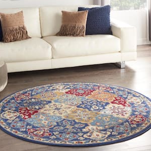 Grafix Multicolor 5 ft. x 5 ft. Persian Medallion Traditional Round Rug