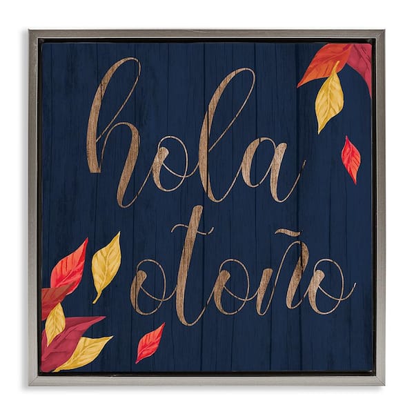 Stupell Industries Hello Fall with Leaves by Lil' Rue Gray Floater Frame Abstract Graphic Art Print 25 in. x 25 in.