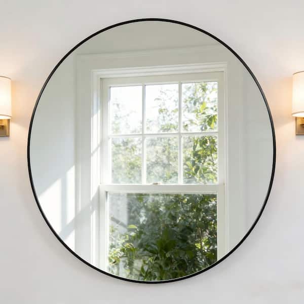 Thi 20 in. W x 20 in. H Modern Round Aluminum Framed Wall Bathroom Vanity Mirror in Black