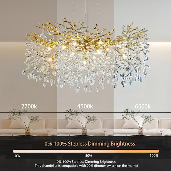 PUYRNF 40 in. 14-Light Dimmable Gold Tree Branch Chandelier