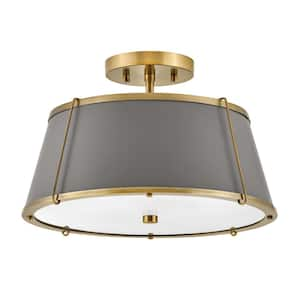 Clarke 15 in. 2-Light Lacquered Dark Brass Semi-Flush Mount with Metal Shade