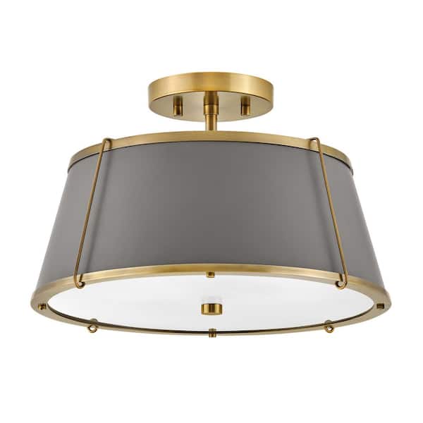 HINKLEY Clarke 15 in. 2-Light Lacquered Dark Brass Semi-Flush Mount with Metal Shade