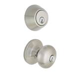 Simple Series Round Satin Nickel Keyed Entry Door Knob and Single Cylinder Deadbolt Combo Pack